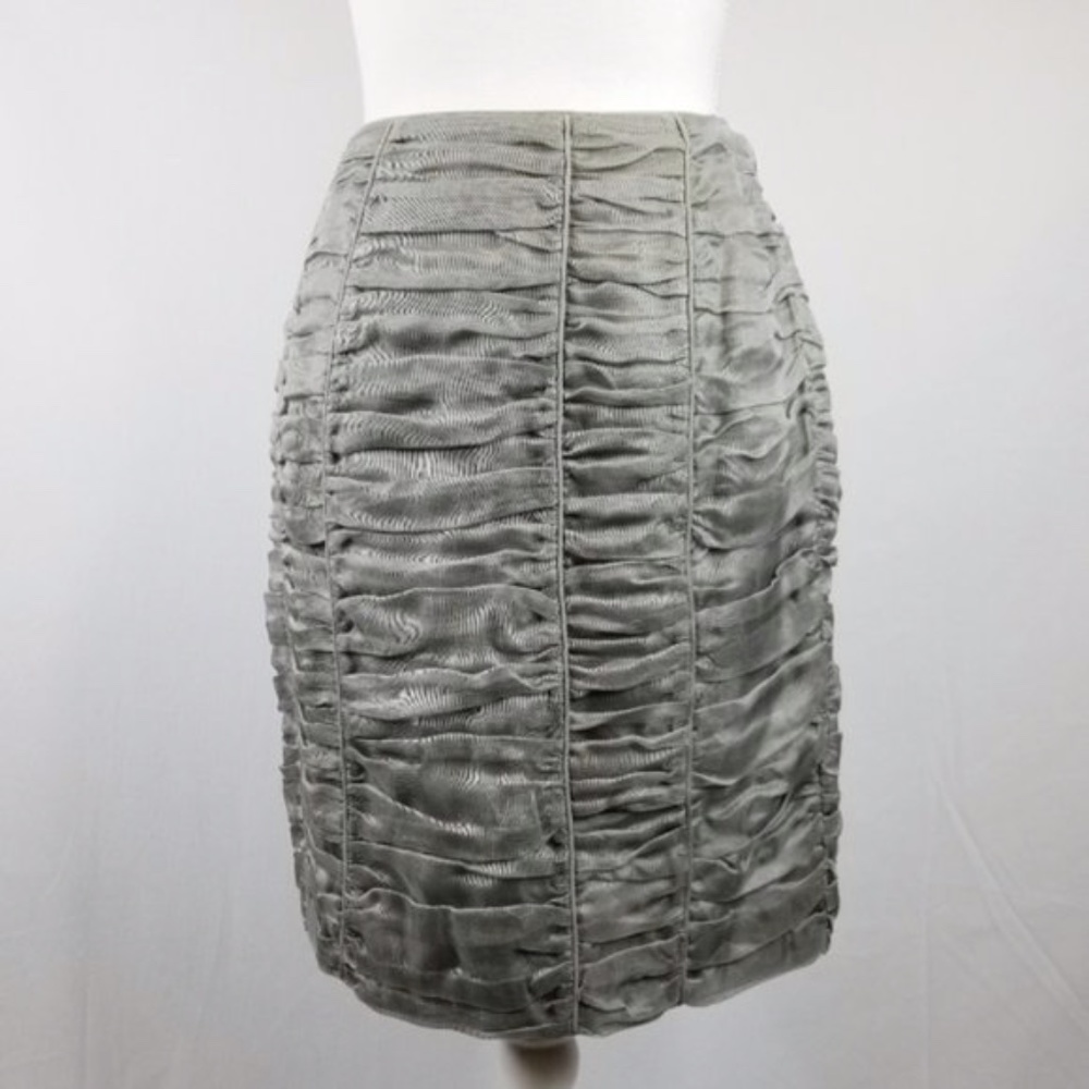 Burberry 100% Silk Grey Ruched Pencil Skirt